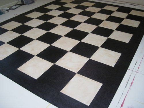 Black and White Checks Floorcloth