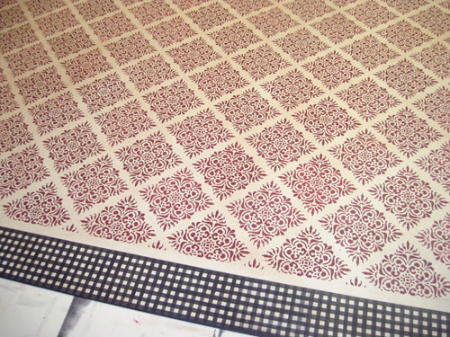 Toile with Plaid Floorcloth